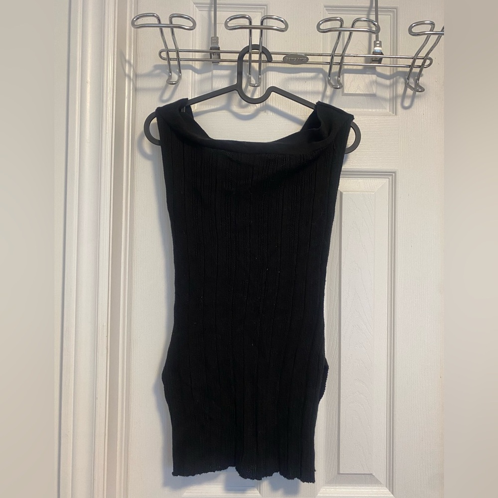 Black Ribbed Knit Off the Shoulder Top